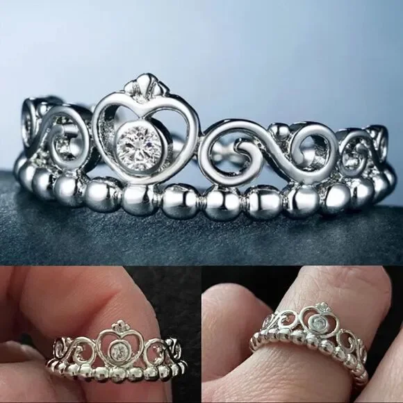 The Grace Kelly Sterling silver Princess ring w cubic zirconia sz 9 - Picture 3 of 7